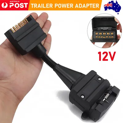 $15.25 • Buy 7 Pin Flat Female Socket To 12 Pin Male Plug Adaptor Trailer Caravan Connector