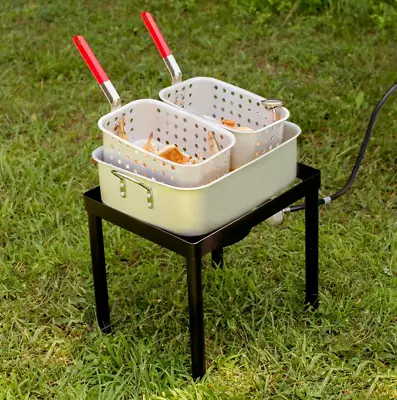 Liquid Propane 18 Qt Outdoor Aluminum Dual Basket Fish Deep Fryer Cooker Kit Pot • $81.99