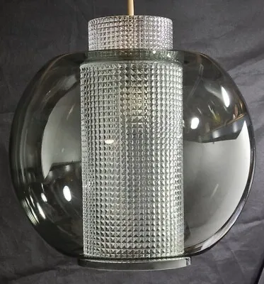 1960's Svend Middleboe Nordisk Denmark Smoked Glass Holophane Pendant Light MCM • $349