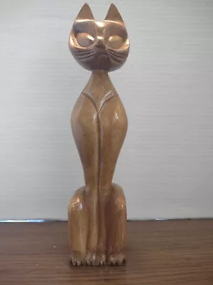 Seated Wooden Siamese Cat Figurine. Mid Century Modern Tall Vintage Tiki • $120