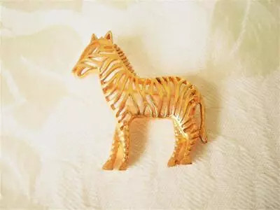 Vintage Gold Tone Openwork Zebra Pin Brooch • $10