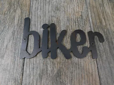 BIKER Metal Wall Art Word Sign Rustic Home Decor Bicycle Motorcycle 7.5 X 4 In • $13.95