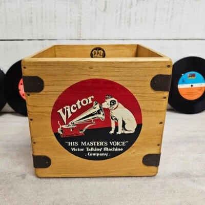 Victor Record Box 7  Single Vintage Wooden Crate Retro Vinyl Nipper • £22.99