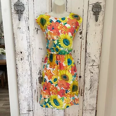 J. Taylor 6 Womans Yellow Blue Orange Pink Blue Colorful Sunflower Floral Dress • $39.95