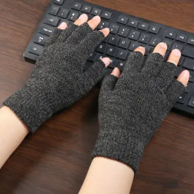 Winter Fingerless Gloves For Men Half Finger Writting Office Knitted Alpaca Wool • $11.54