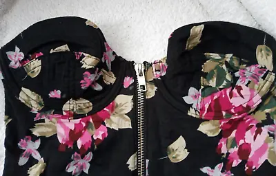 Floral Bustier Corset Bratet 32B Strapless Topshop Vgc Zip Front • £8