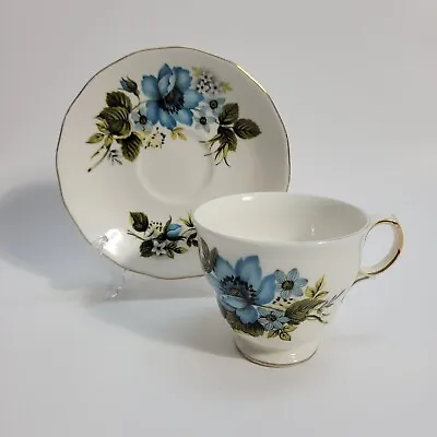 Queen Anne Bone China Blue Floral Tea Cup And Saucer Set Made In England • $10.75