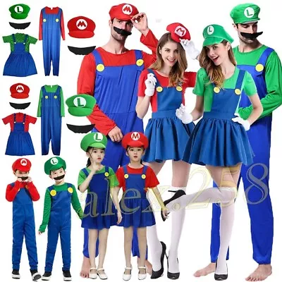 Super Mario Luigi Bros Cosplay Fancy Dress PartyCostume For Men Women Adult Kids • $17.49