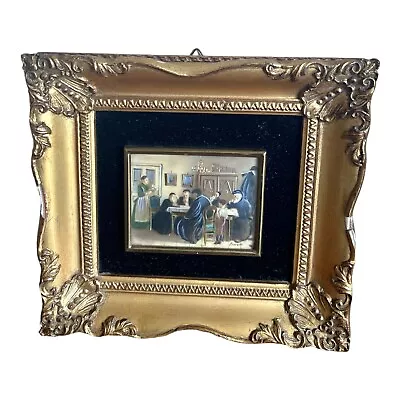 Vintage Judaica Oil Painting On Celluloid Rabbis Wall Art Miniature Signed • $165