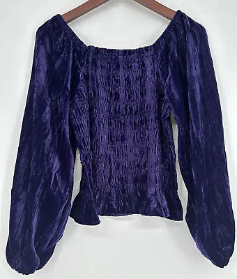 Maurices Velvet Purple Smocked Blouson Sleeve Crop Top.  Size Small • $19.99