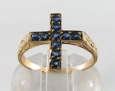 3ct 14k White/yellow Gold Finish Blue Sapphire Crucifix Cross Ring Religious • $270.39