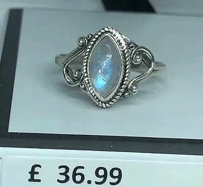 925 Sterling Silver Marquise Natural Moonstone Gemstone Ring RRP £36.99 Boxed • £11.99