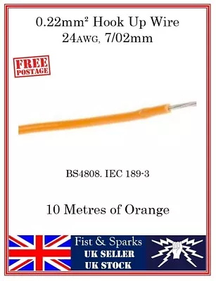 0.22mm² Hook Up Wire 24AWG 7/02mm - 10 Meters - Orange • £5.75