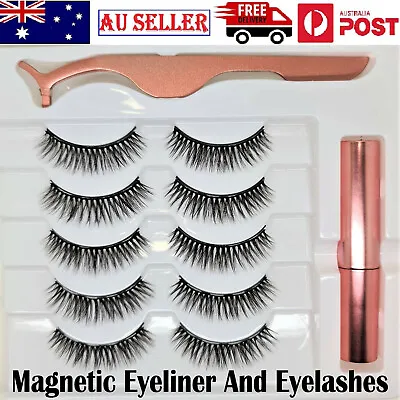 Magnetic Natural False Eyelashes And Liquid Eyeliner Extension Tweezer Set Tool • $7.99