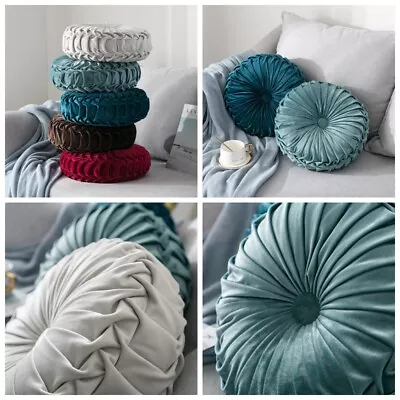 Round Throw Pillow Velvet Pleated Round Pillow Meditation Cushion Car Sofa • $27.99