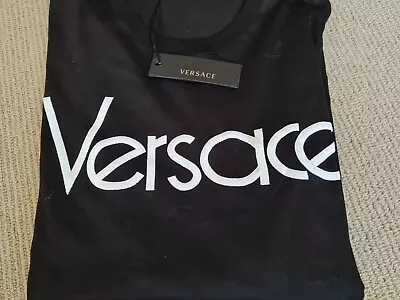 VERSACE  T-Shirt Black Embroidered Logo XL T-Shirt Authentic BNWT • $400