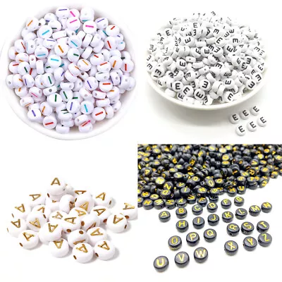 US 400-800 Round 7mm Acrylic Alphabet Beads Flat Round Letter DIY Jewelry Making • $7.19