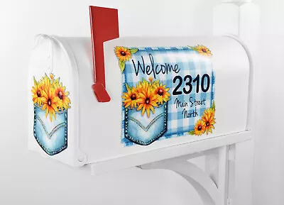 Mailbox Magnet Partial Cover Blue White Gingham Check Frayed Personalized • $7.95