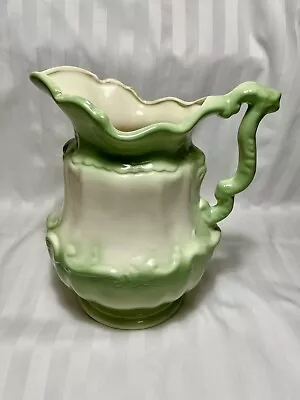 Large 12” Vintage Ceramic Water Pitcher White Soft Green Signed “Pickard” • $23