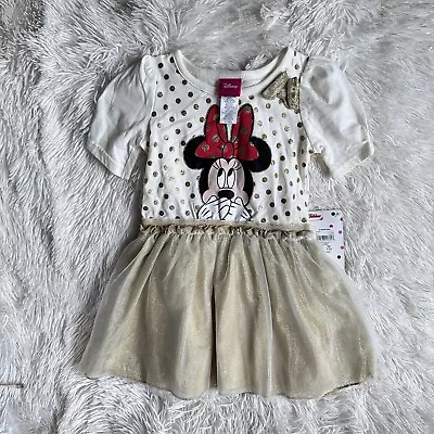 NEW Disney Minnie Mouse Toddler Girls Gold Tulle Tutu Dress 3D Bow Size 2T • $17.50