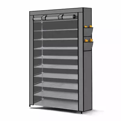$48.09 • Buy Levede 10 Tier Shoe Rack Portable Storage Cabinet Organiser Wardrobe Grey Cover