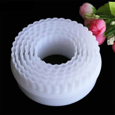 6pcs/set Round Plastic Scalloped Fluted Cookie Pastry Biscuit Cutter Decor Stric • £4.67
