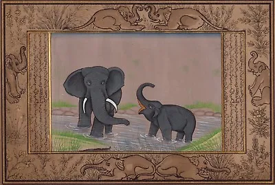 Elephant Miniature Painting Handmade Illuminated Manuscript Indian Animal Art • $39.99
