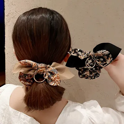 £3.29 • Buy Flower Scrunchie Scarf Hair Bow Ponytail Elastic Boho Hairband Rope Ribbon Ties