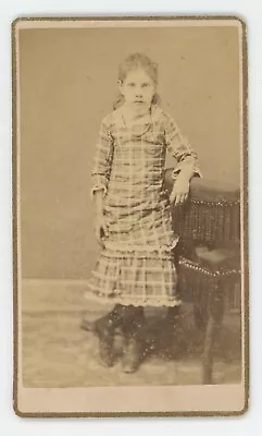 Antique CDV Circa 1870s Adorable Little Girl In Dress Standing By Posing Chair • $9.99