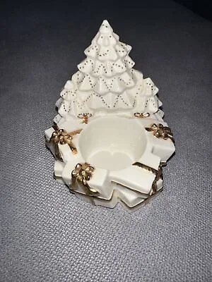 Mikasa White Christmas Tree With Presents Ceramic Candle Trinket Holder New • $26.95