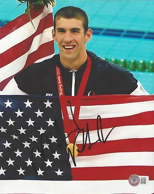 MICHAEL PHELPS OLYMPIC GOLD MEDAL SWIMMER SIGNED 8x10 PHOTO BECKETT BAS COA • $299.99