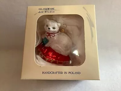 Glassware Art Studio Handcrafted Cat Christmas Ornament Made In Poland • $16