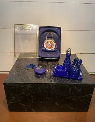 Vintage Collection - Glass Miniatures Trinket Box Perfume Bottle - Blue • $50