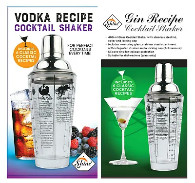 SHINE Glass Recipe Cocktail ShakerStainless Steel 400ml VODKA Or GIN  • £8.99