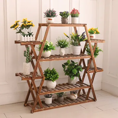  Extra Large Multi Tier Wood Flower Rack Plant Stand Bonsai Shelf Indoor Outdoor • $44.91
