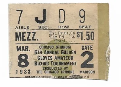 1933 Chicago Stadium Golden Gloves Boxing Tournament Ticket Stub • $14