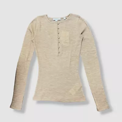 $225 Vince Women's Beige Long Sleeve Jewel Neck Henley Top Size X-Small • $72.38