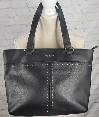 Nicole Miller Medium Shoulder Bag Tote Black Faux Leather W/ Gold Accents • $11.99