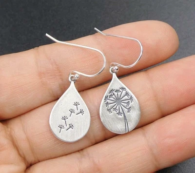 $18.50 • Buy Sterling Silver Teardrop Earrings Pendant Necklace Asymmetrical Dandelion Boho