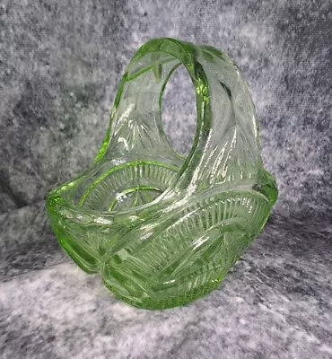 Vintage Art Deco Green Glass Flower Basket Bowl Depression Glass • $16.17