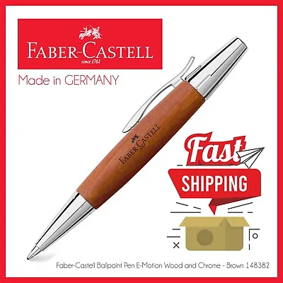 Faber-Castell Ballpoint Pen E-Motion Wood And Chrome - Brown 148382 • $89.99