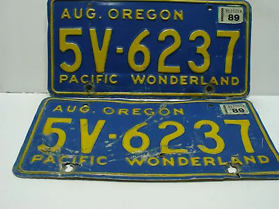 1989 Oregon License Plate      5V - 6237   PAIR   Pacific Wonderland        9301 • $99.99