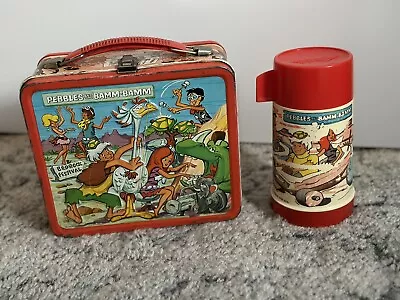 Vintage *1971 Aladdin Flintstones Pebbles & Bamm-Bamm  Metal Lunchbox & Thermos • $29