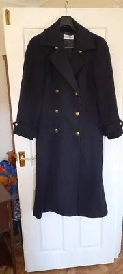 Military Coat Midi Long Wool Cashmere Gold Buttons Sz14 Double Breasted Navy Vgc • $108.79