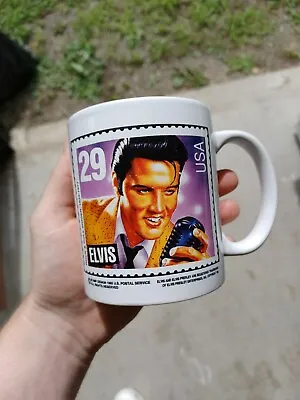 Vintage 1992 Elvis Presley USPS Stamp Design White Coffee Mug Tea Cup The King • $8