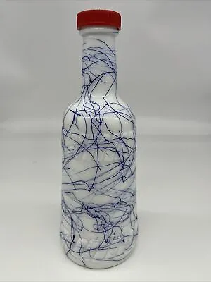 Vintage Hazel Atlas Milk Glass Bottle MCM Blue Spaghetti String Wine Bottle 10  • $19.99