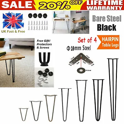 £22.70 • Buy 4 X Hairpin Legs / Hair Pin Legs Set For Furniture Bench Desk Table Metal Steel