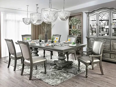 SPECIAL - 7 Piece Traditional Gray Dining Room Table & Chairs Set Furniture ICCO • $1636.76