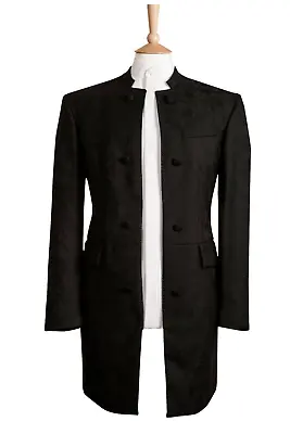 Black Nehru Jacket Brocade Swirl Patterned Beatles Mandarin Blazer Steampunk • $36.98