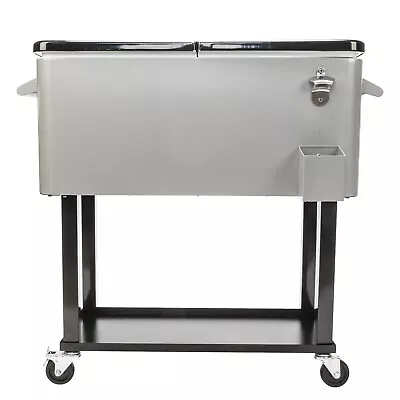 80Quart Rolling Cooler Ice Chest Cart For Outdoor Iron Spray Cooler With Shelf • $139.39